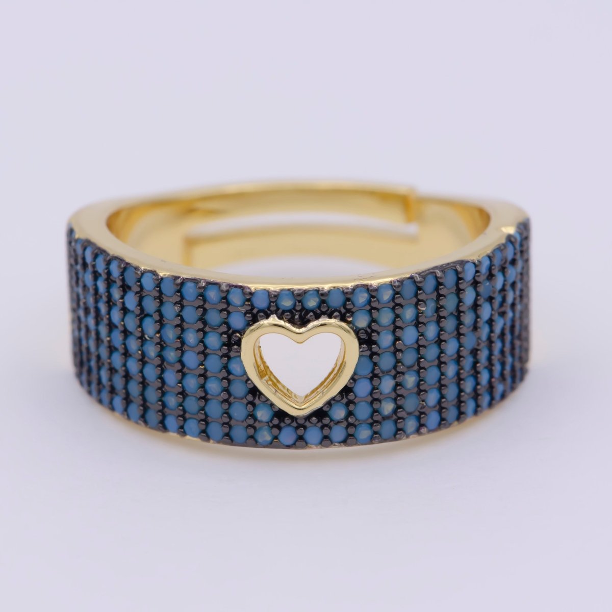 Dainty Heart Adjustable Ring, Gold Cz Dark Ring, Blue Green Purple Teal Stone Heart Jewelry Trend | O-460 ~  O-464