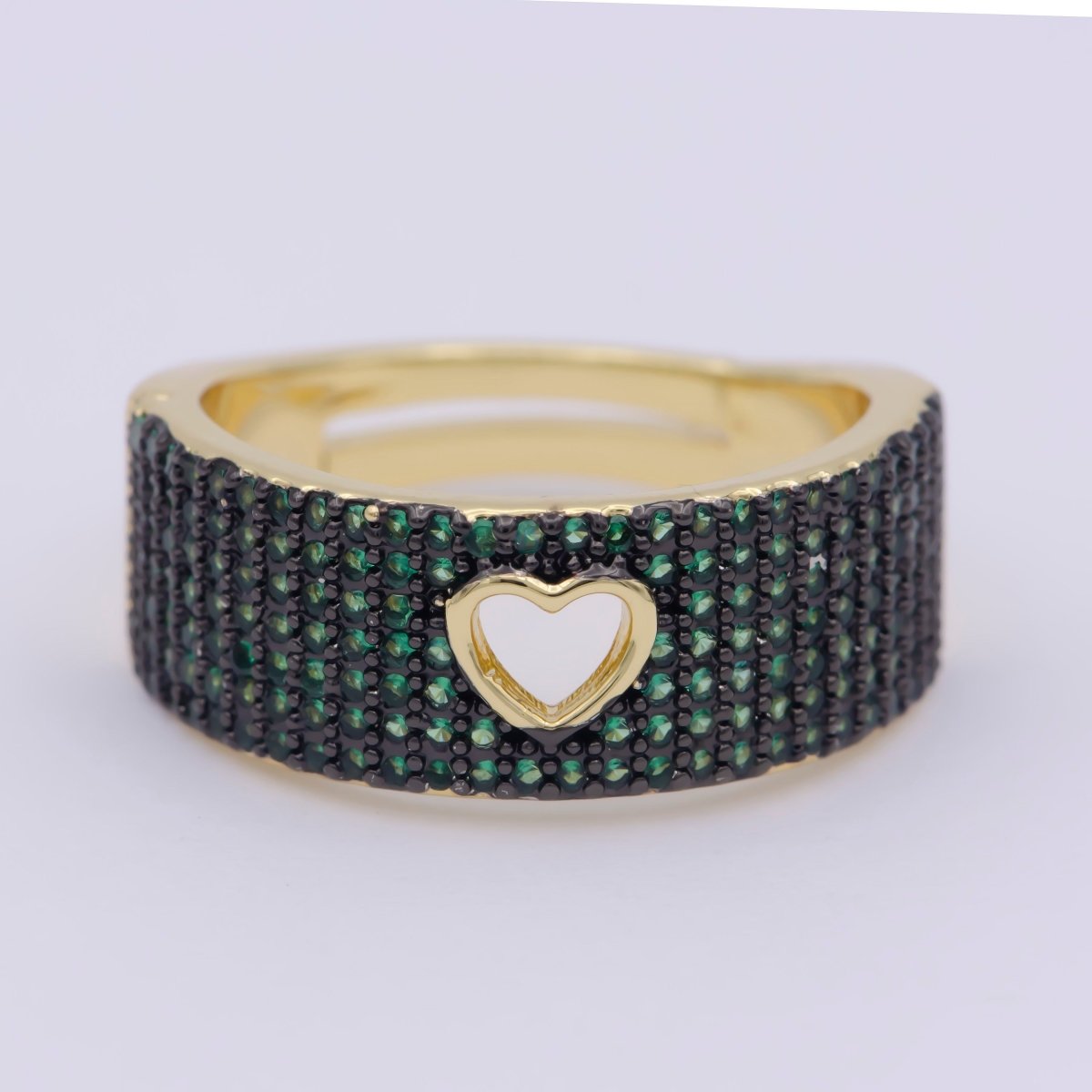 Dainty Heart Adjustable Ring, Gold Cz Dark Ring, Blue Green Purple Teal Stone Heart Jewelry Trend | O-460 ~  O-464