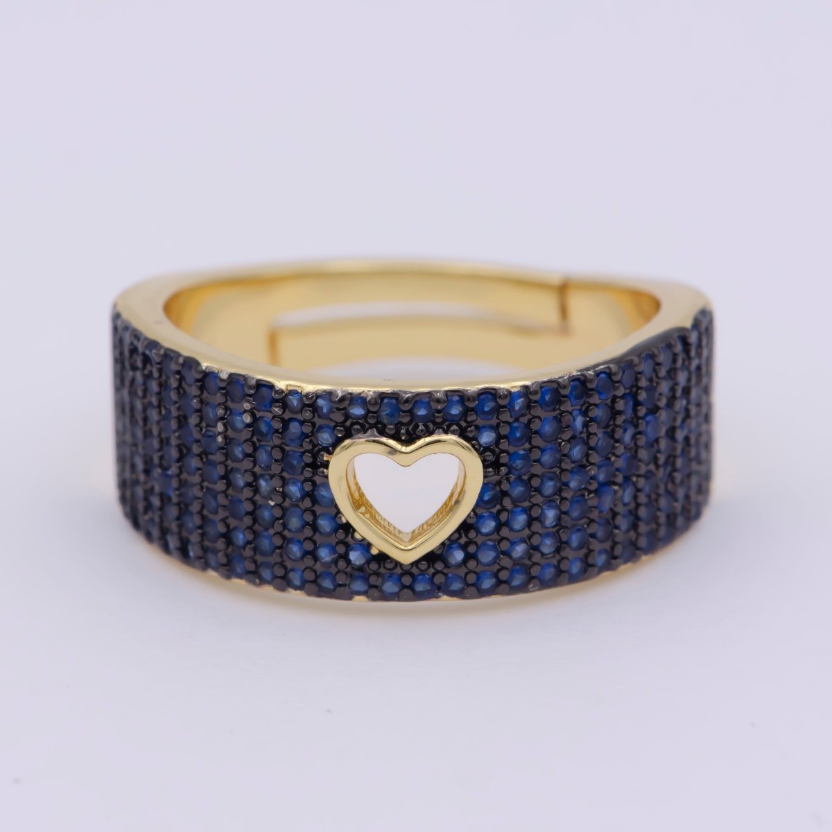 Dainty Heart Adjustable Ring, Gold Cz Dark Ring, Blue Green Purple Teal Stone Heart Jewelry Trend | O-460 ~  O-464