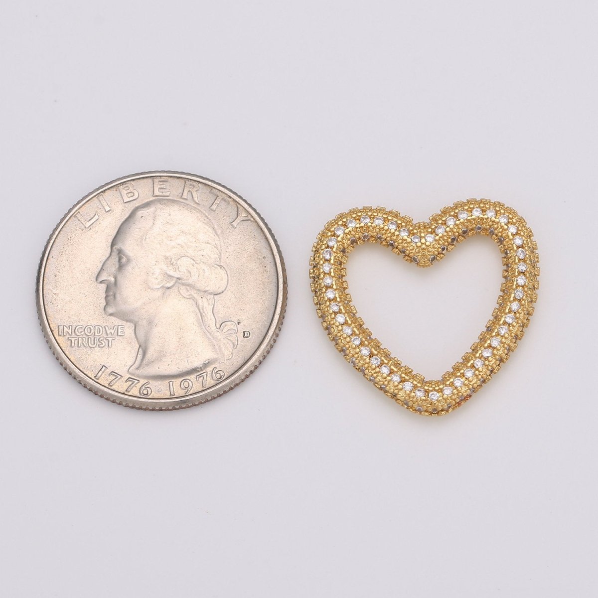Dainty Heart Charm in Gold Filled - White Gold Filled Love Jewelry Micro Pave Heart Pendant 25X23mm, K-591 K-592