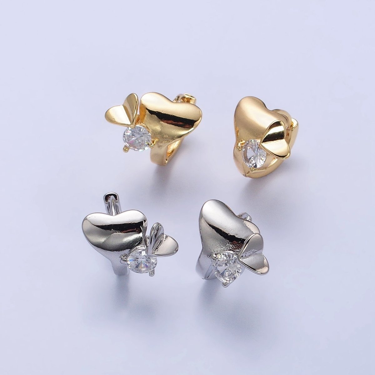 Dainty Heart Huggie Earring Silver Cubic Zirconia Stone Lever Back Earring AB437 AB743