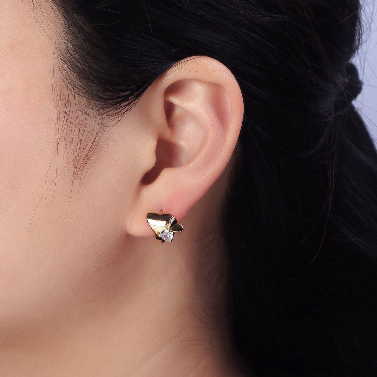 Dainty Heart Huggie Earring Silver Cubic Zirconia Stone Lever Back Earring AB437 AB743