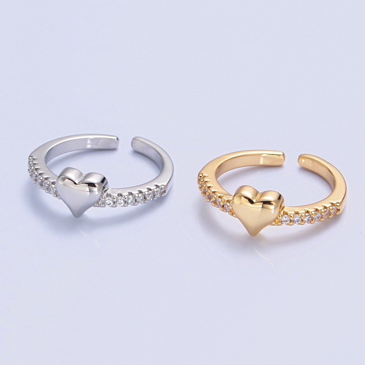 Dainty Heart Pave Ring Gold Silver CZ Ring Minimalist Jewelry O-2206 O-2207
