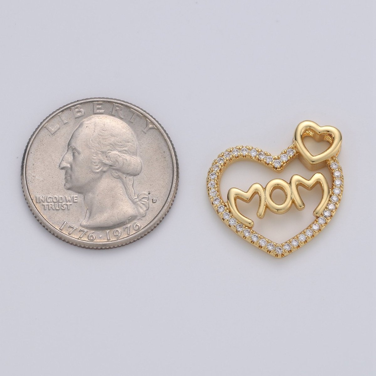 Dainty Heart Pendant Cubic Mom charm, Mother Love Pendant Jewelry in 14k Gold Filled I-668 - DLUXCA