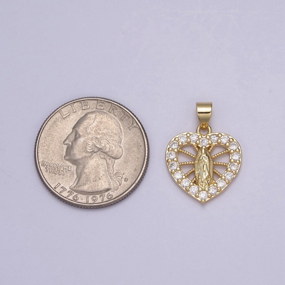 Dainty Heart Pendant with Lady Guadalupe Charm For Religious Jewelry Making H-725