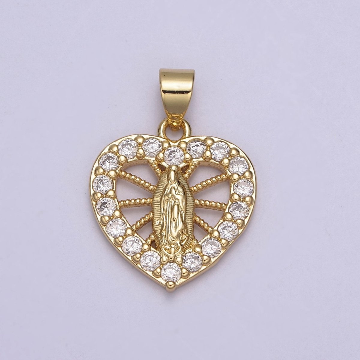 Dainty Heart Pendant with Lady Guadalupe Charm For Religious Jewelry Making H-725