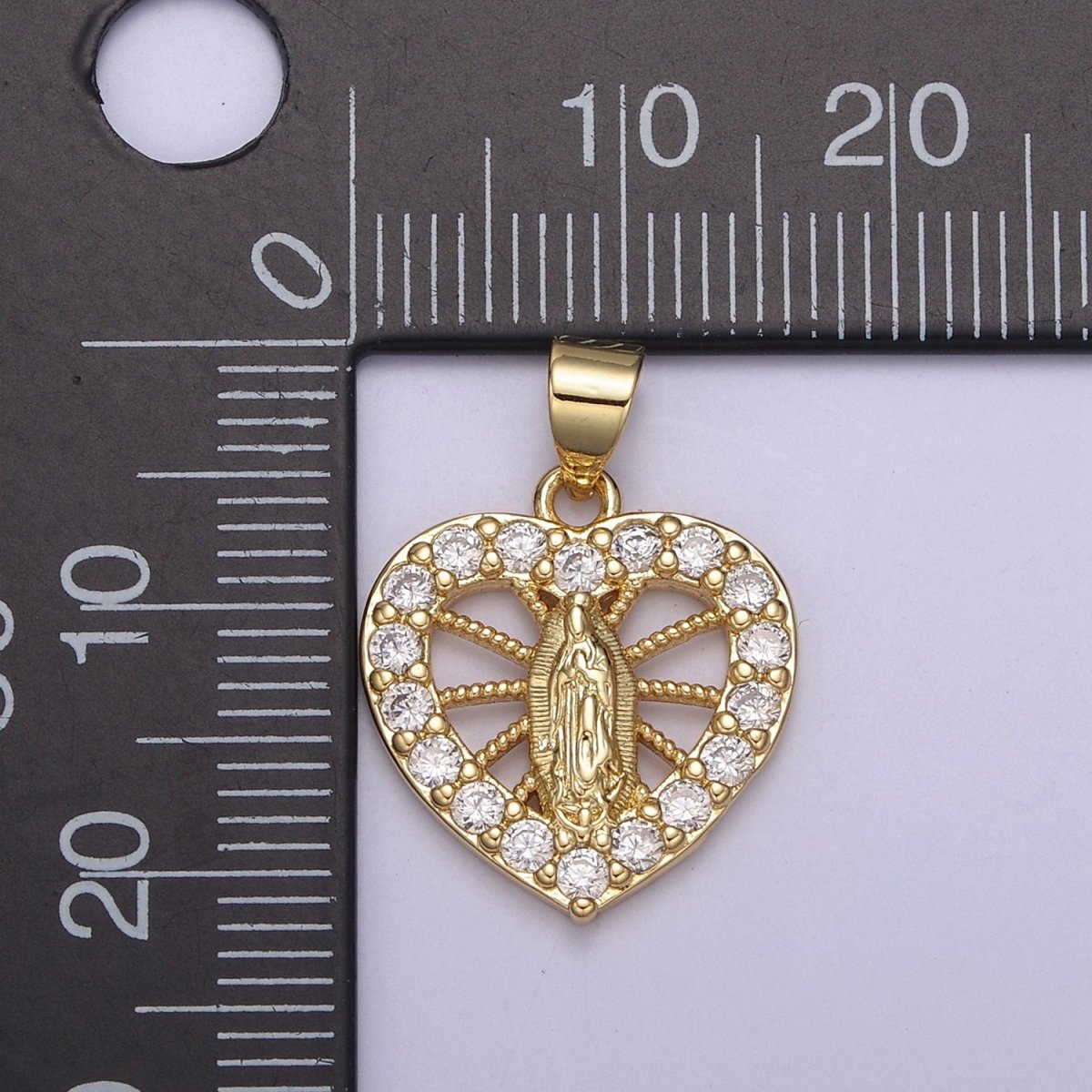Dainty Heart Pendant with Lady Guadalupe Charm For Religious Jewelry Making H-725