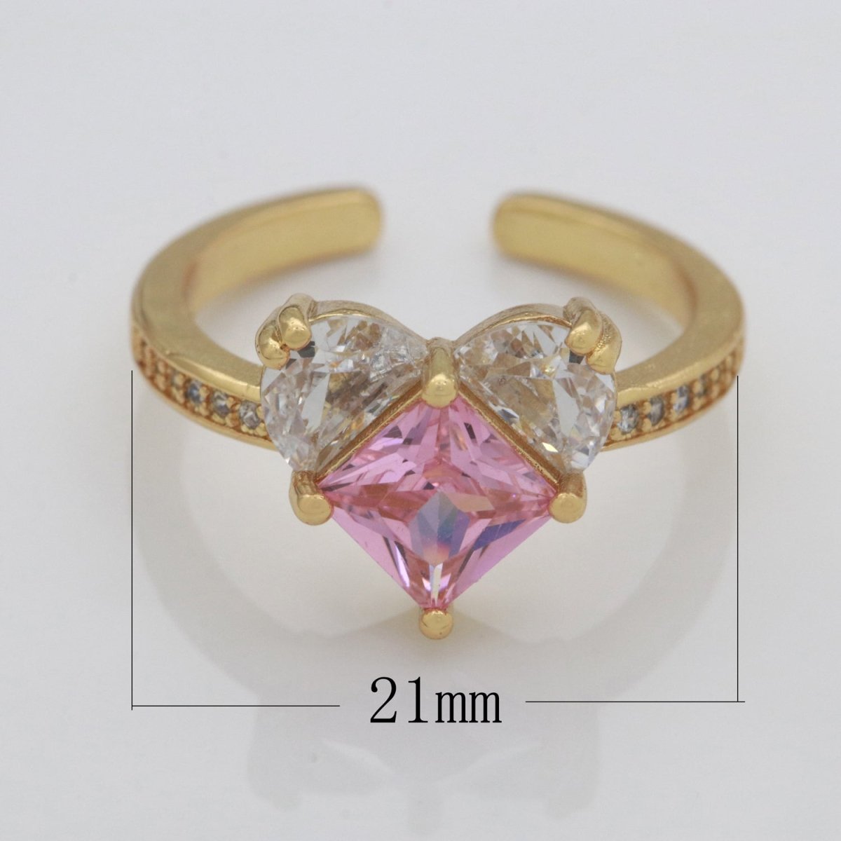 Dainty Heart Ring, Open Gold Adjustable Ring, Cute Pink Cz Ring, Cubic Love Ring Minimalist jewelry for Christmas Gift Idea S-165 - DLUXCA