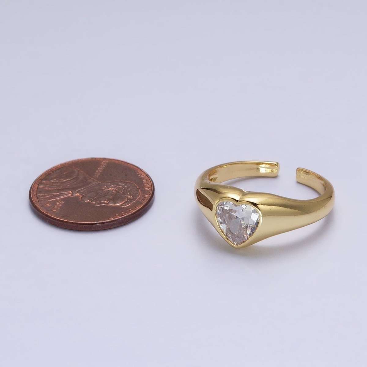 Dainty Heart Signet Ring with Zirconia Stone Open Adjustable Ring O-003 - DLUXCA