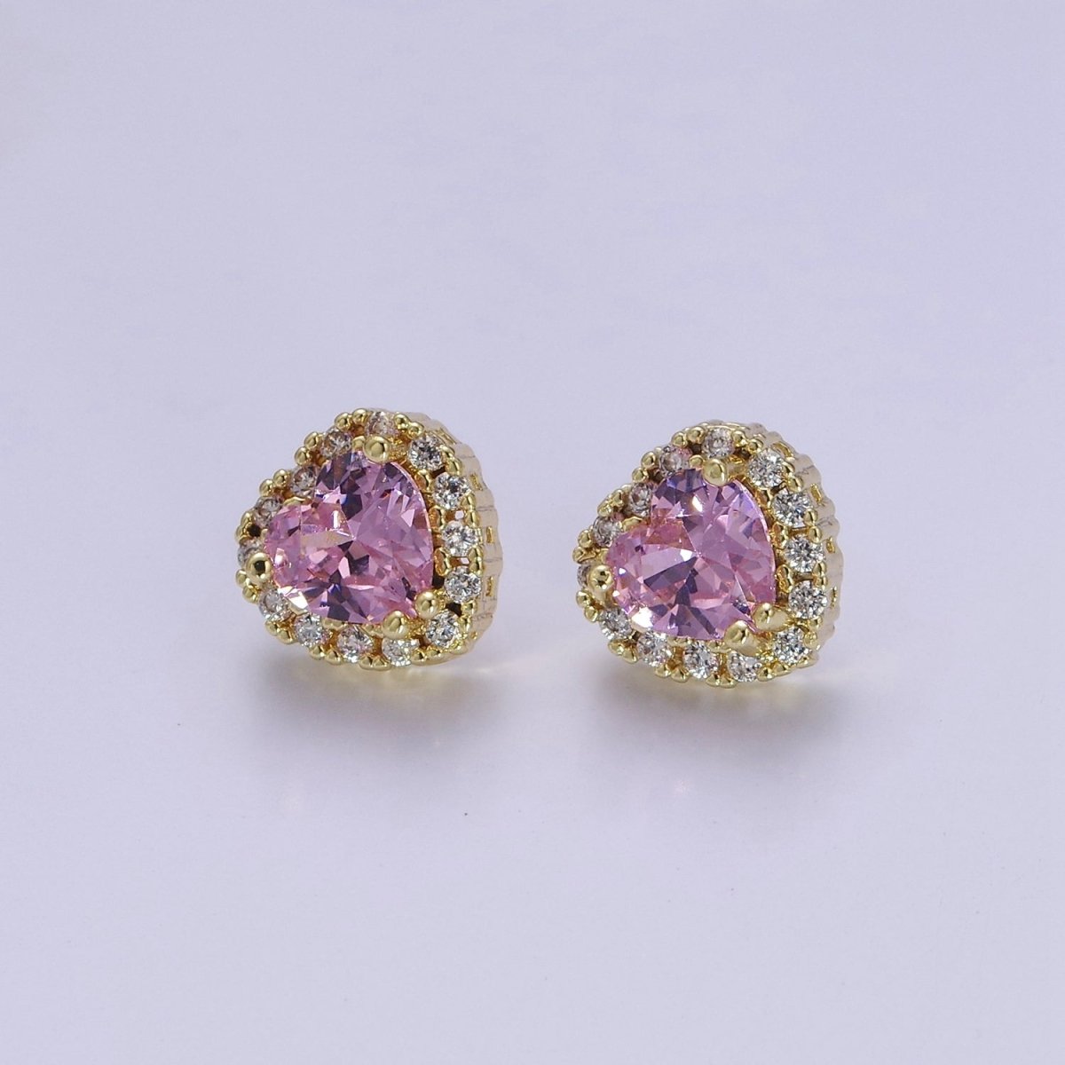 Dainty Heart Stud Earring Red Green Purple Pink CZ Stone V-178 V-180
