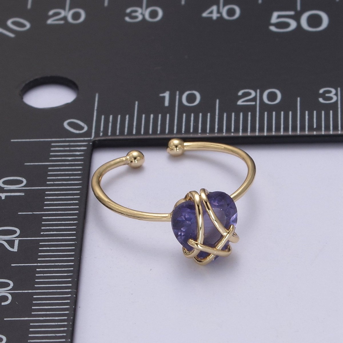 Dainty Heart Wrapped Rings Crystal Zirconia 16K Gold Filled Birthstone Ring Adjustable Stacking Ring U-352 ~ U-362 O-491