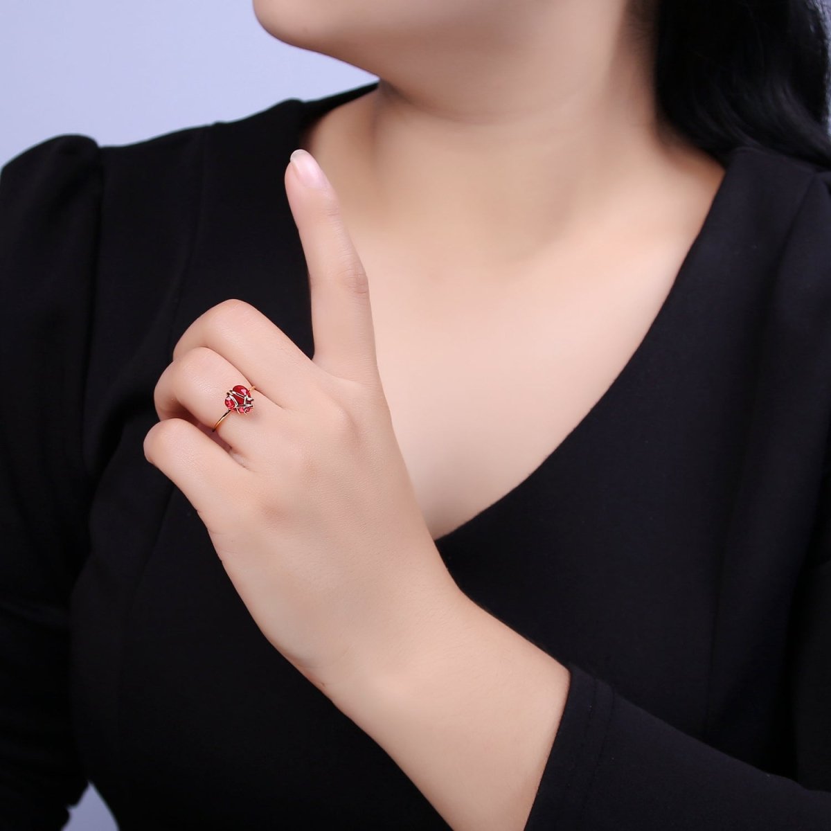 Dainty Heart Wrapped Rings Crystal Zirconia 16K Gold Filled Birthstone Ring Adjustable Stacking Ring U-352 ~ U-362 O-491