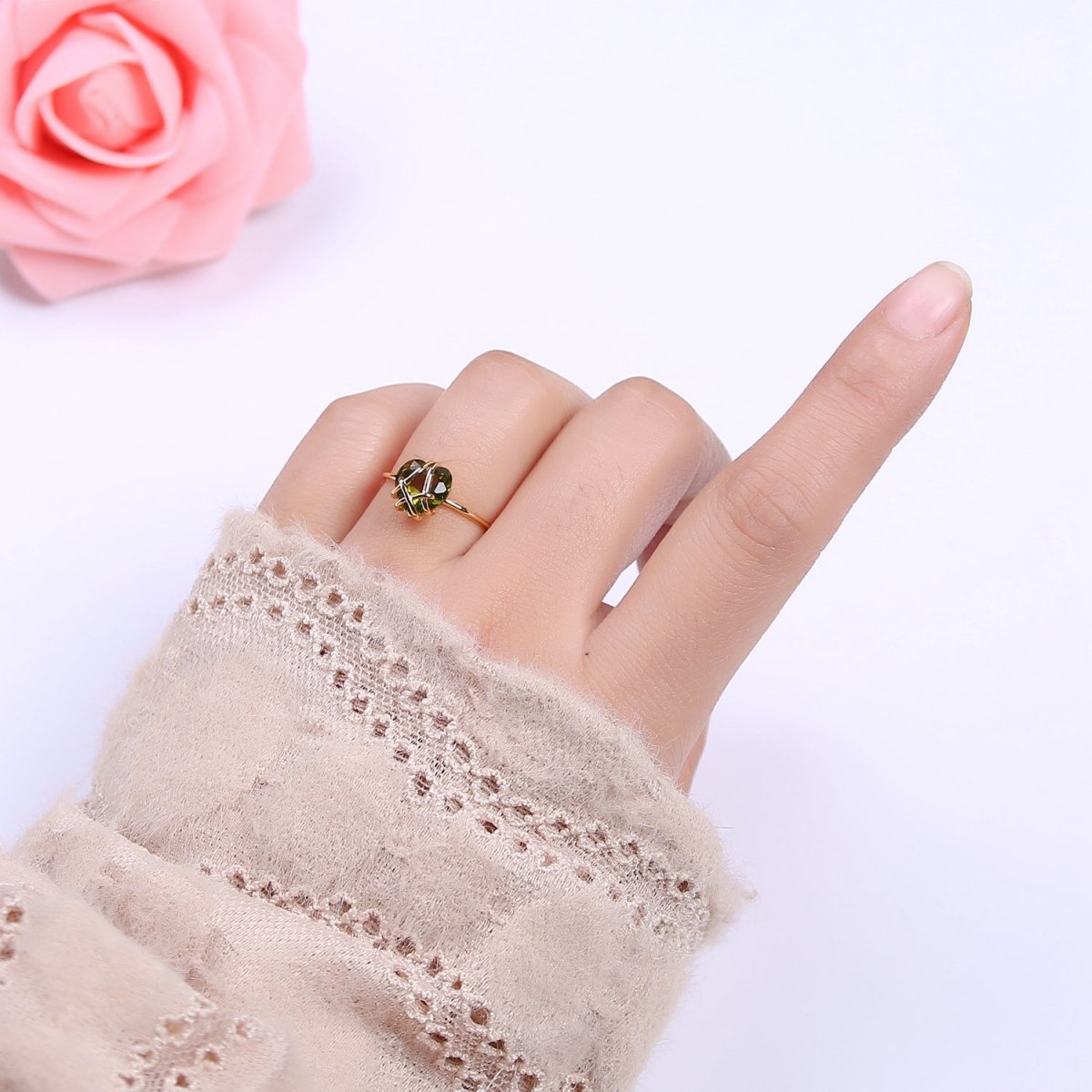 Dainty Heart Wrapped Rings Crystal Zirconia 16K Gold Filled Birthstone Ring Adjustable Stacking Ring U-352 ~ U-362 O-491