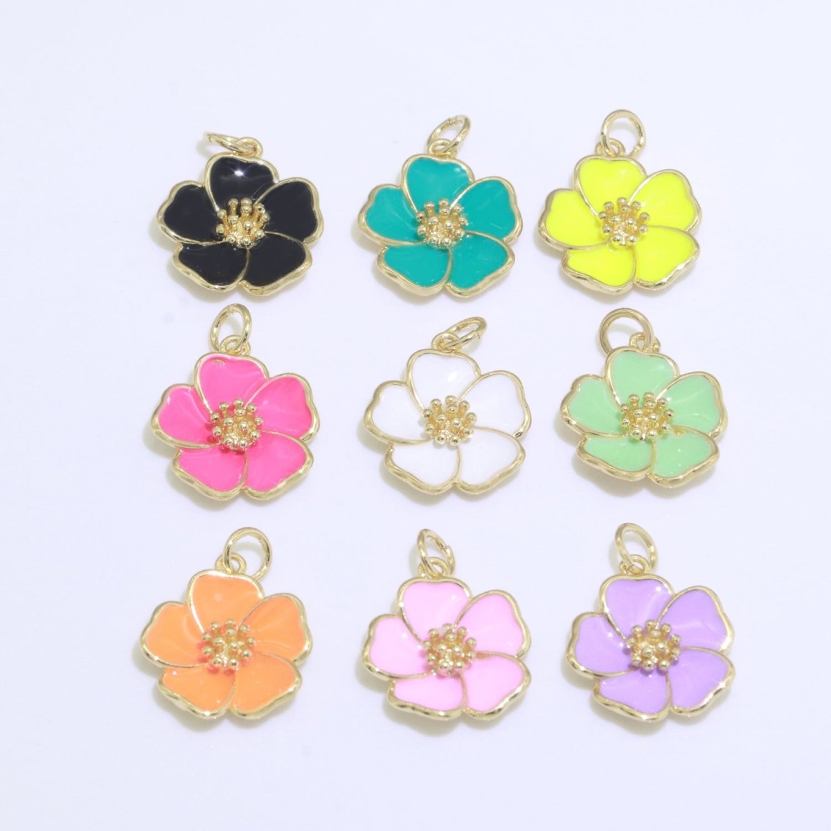 Dainty Hibiscus Charm Tropical Flower Gold Filled Enamel Charm Hawaiian Inspired Jewelry Pendant for Necklace Bracelet Earring Component M-505 M-506 M-507
