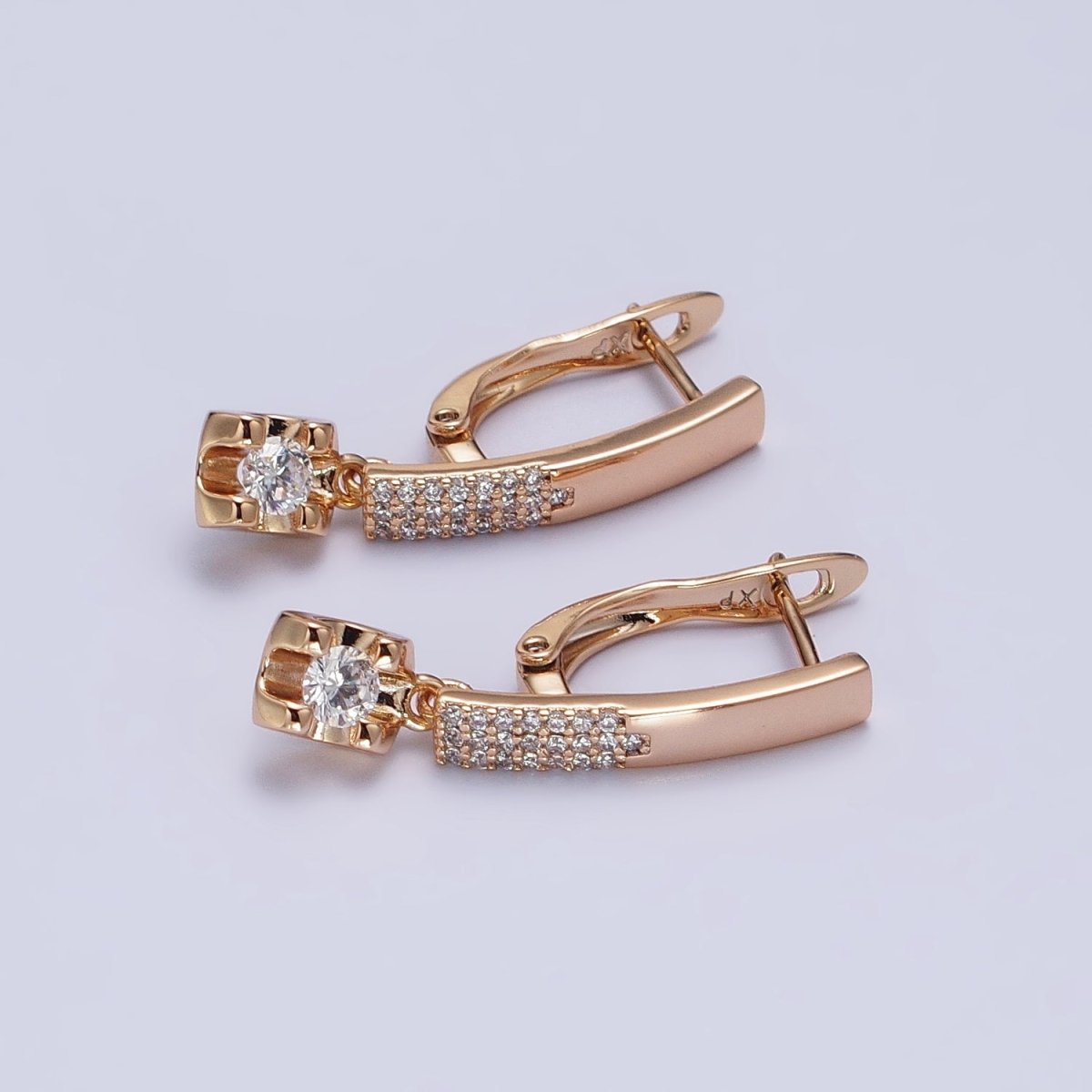 Dainty Huggie Earring Lever Back Earring with Small CZ Stone AB1057 - DLUXCA