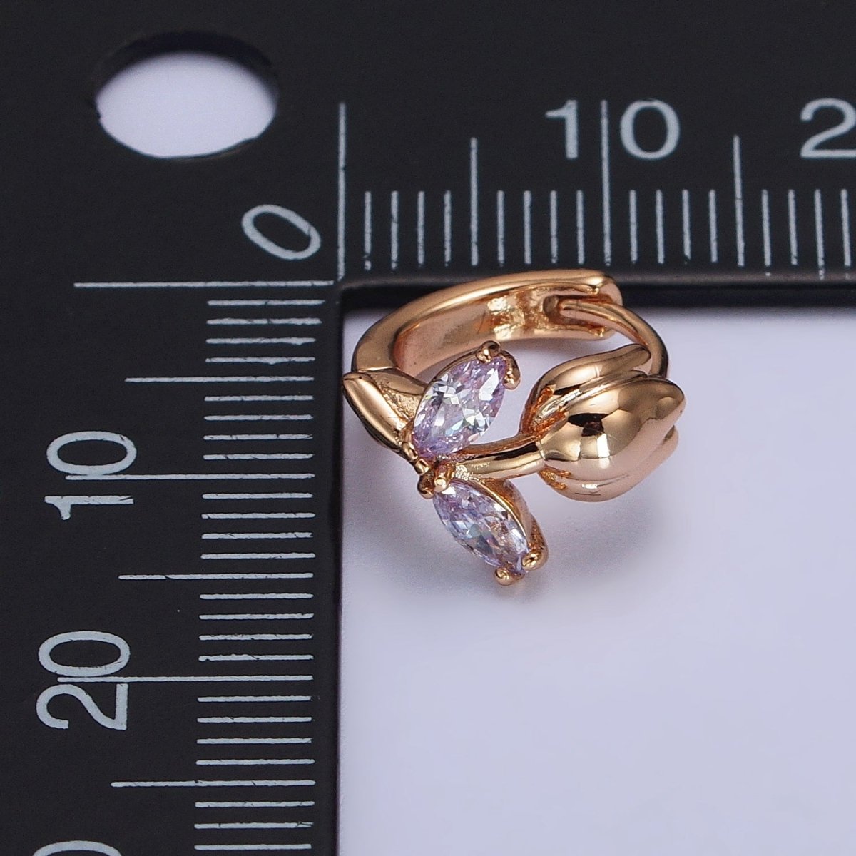 Dainty Huggie Rose CZ Stone Micro Pave Flower Leaf Cz Earring in 18k Gold Filled AB1028 - DLUXCA