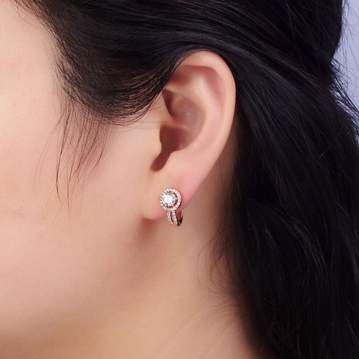 Dainty Huggie Round CZ Stone Micro Pave Cz Earring in 18k Gold Filled AB1081 - DLUXCA