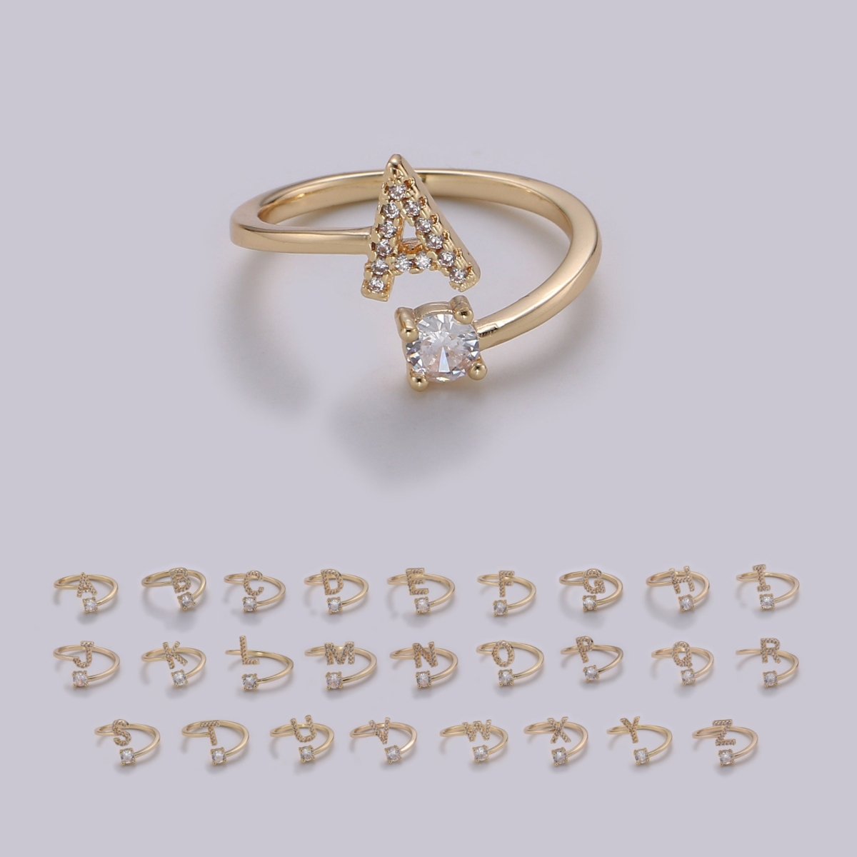Dainty Initial Ring Gold Letter Ring Minimalist Initial Ring Initial Name Ring Adjustable Initial Cz Ring Personalized Bridesmaid Gift R-370-R-395