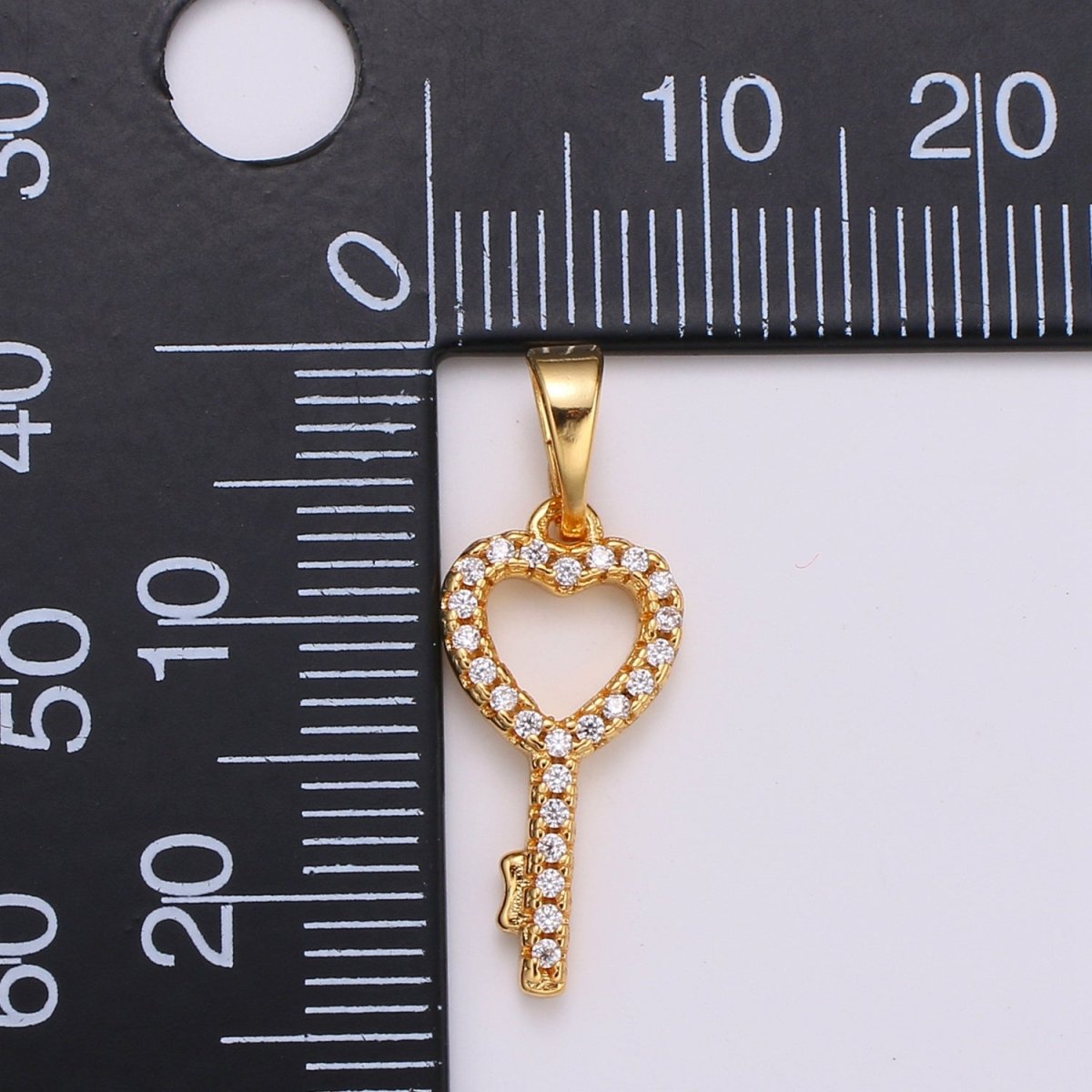 Dainty Key Charm 24K Gold Filled Micro Pave CZ Pendant H-053