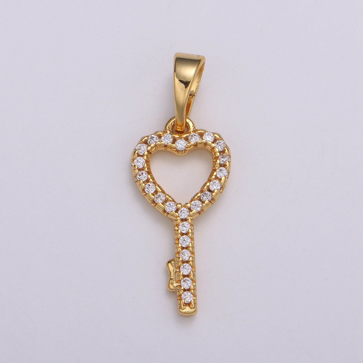Dainty Key Charm 24K Gold Filled Micro Pave CZ Pendant H-053
