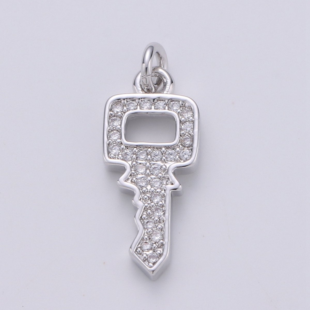 Dainty Key charm with Clear cz• 20x7mm • 24k Gold Filled• Sparkly Cubic Zirconia Car Key Charm •  Silver Charm for Necklace Bracelet Earring  D-371
