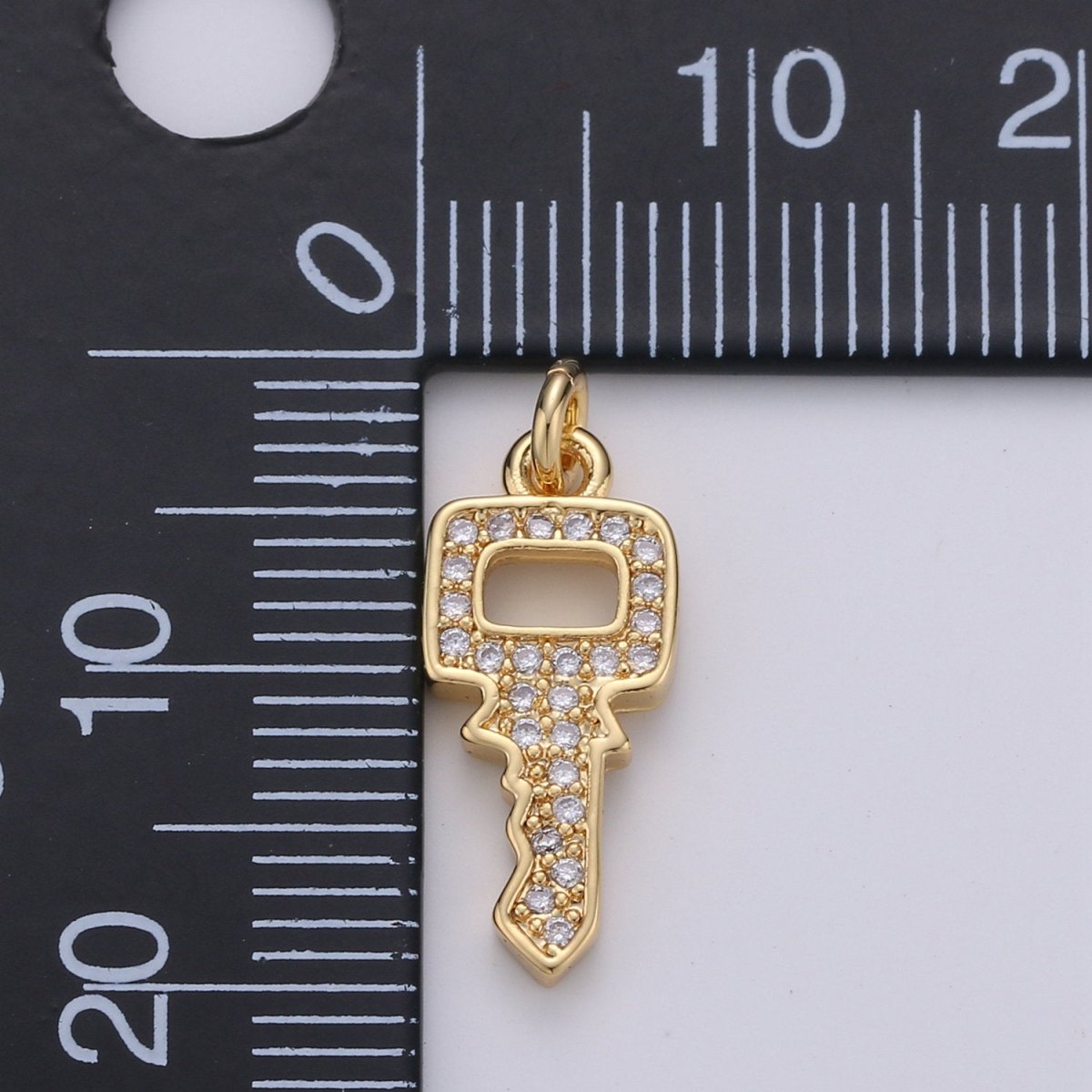 Dainty Key charm with Clear cz• 20x7mm • 24k Gold Filled• Sparkly Cubic Zirconia Car Key Charm •  Silver Charm for Necklace Bracelet Earring  D-371