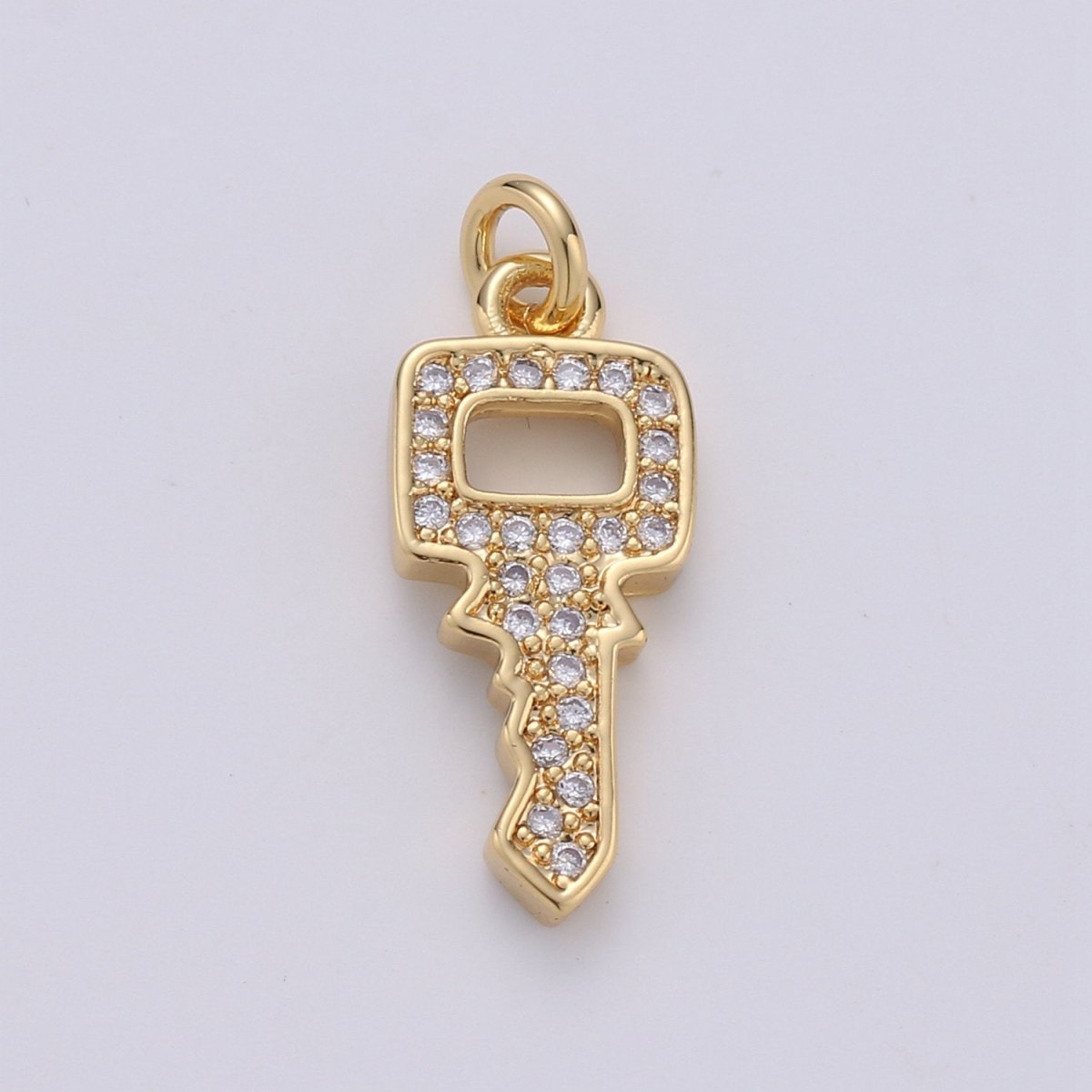 Dainty Key charm with Clear cz• 20x7mm • 24k Gold Filled• Sparkly Cubic Zirconia Car Key Charm •  Silver Charm for Necklace Bracelet Earring  D-371