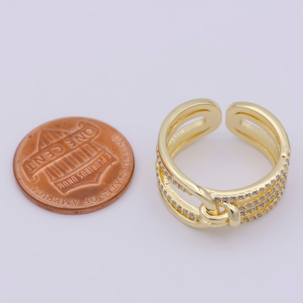Dainty Knot Tie Gold Filled Ring Open Adjustable Ring Simple Cz Stacking Jewelry O-458 - DLUXCA