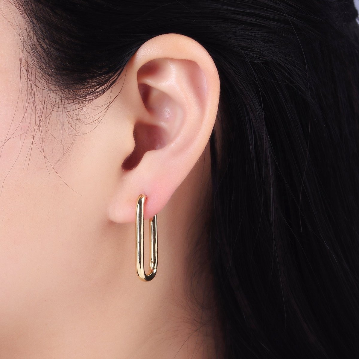14K Gold Filled 20mm, 30mm Oblong Hoop Earrings in Gold & Silver | AB1336 AB1337