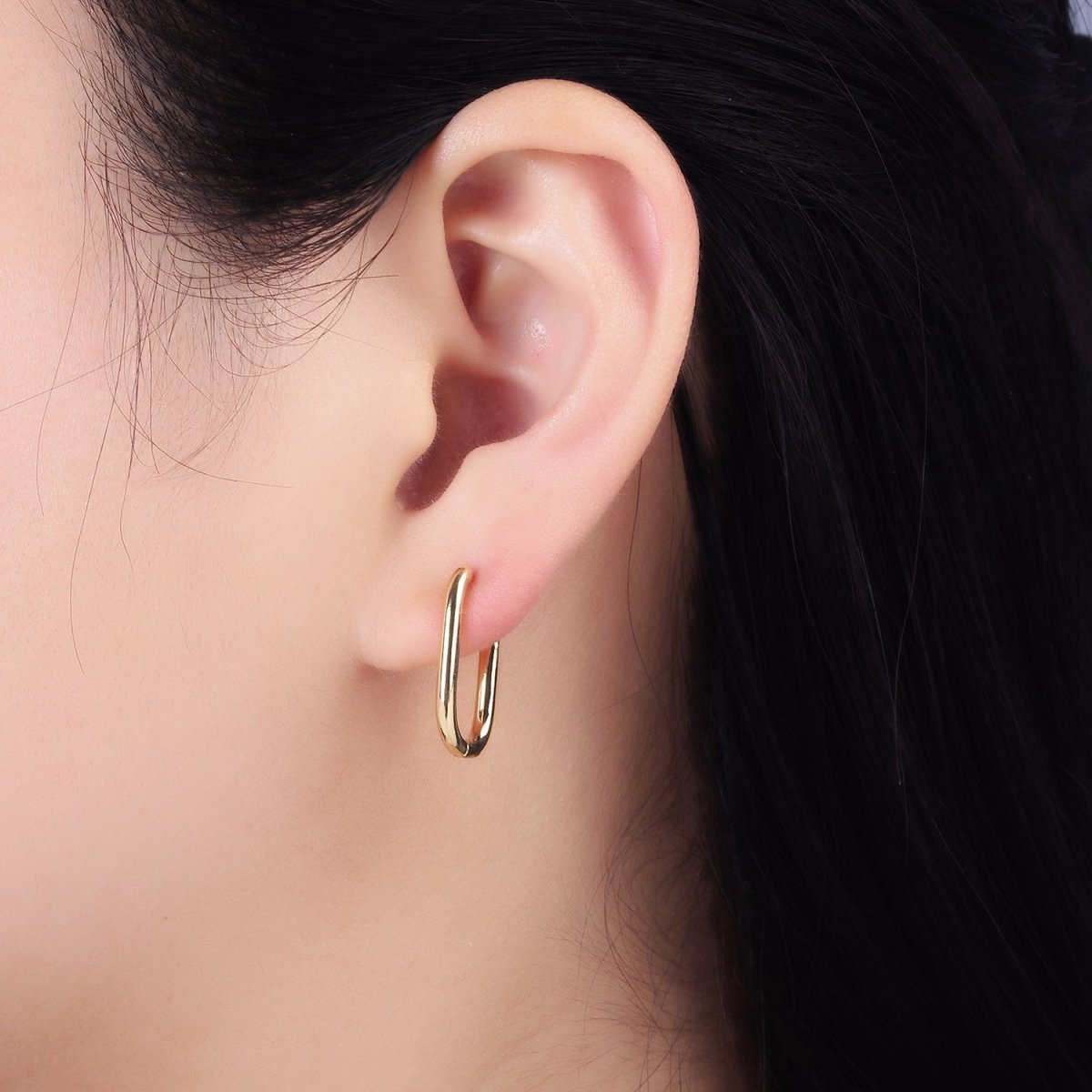 14K Gold Filled 20mm, 30mm Oblong Hoop Earrings in Gold & Silver | AB1336 AB1337