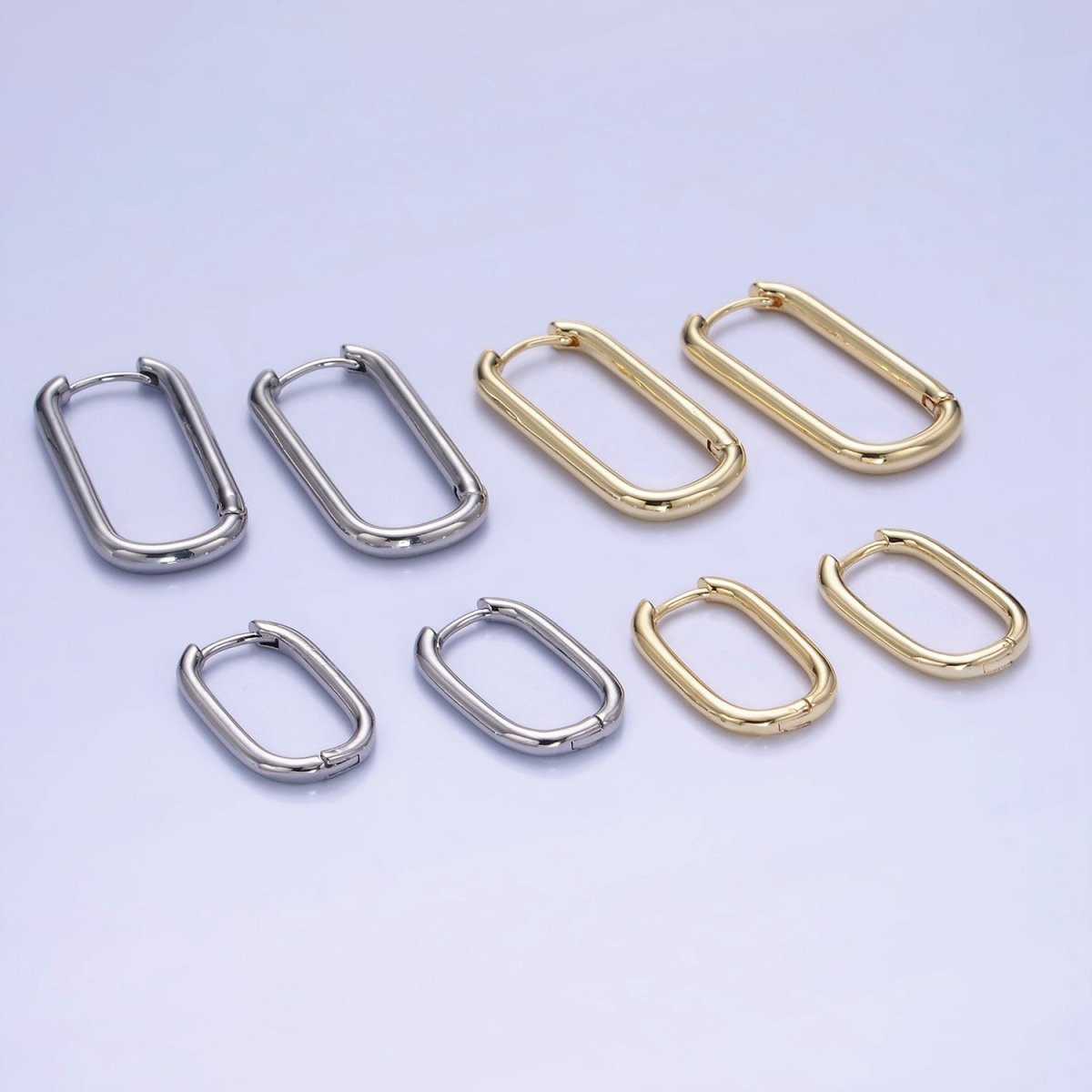14K Gold Filled 20mm, 30mm Oblong Hoop Earrings in Gold & Silver | AB1336 AB1337