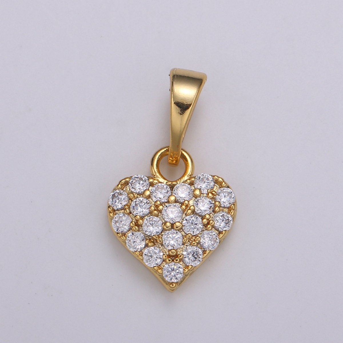 Dainty Love Charm 24K Gold Filled Micro Pave CZ Heart Pendant 16.5x9mm H-034
