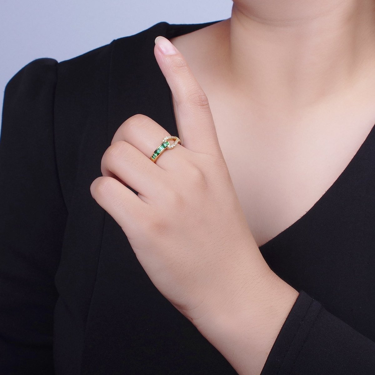 Dainty Love Knot Ring for Women, Emerald Green Cubic Zirconia Knot Ring for Women Adjustable Ring S-346