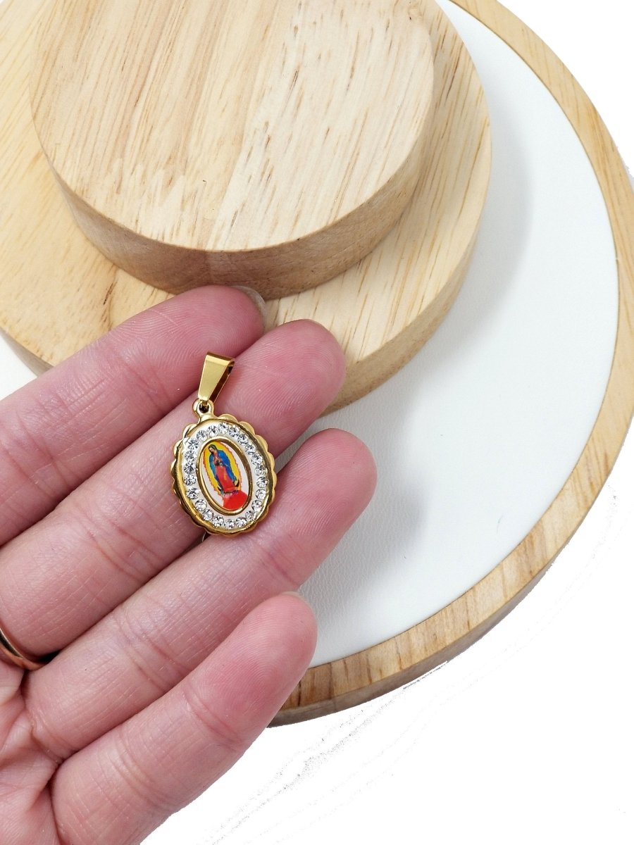 Dainty Madonna Charm, Virgin Mary Charm in 18K Gold Filled w/CZ, 25mmX15mm Necklace Pendant Religious Jewelry Making Supply J-556 J-571