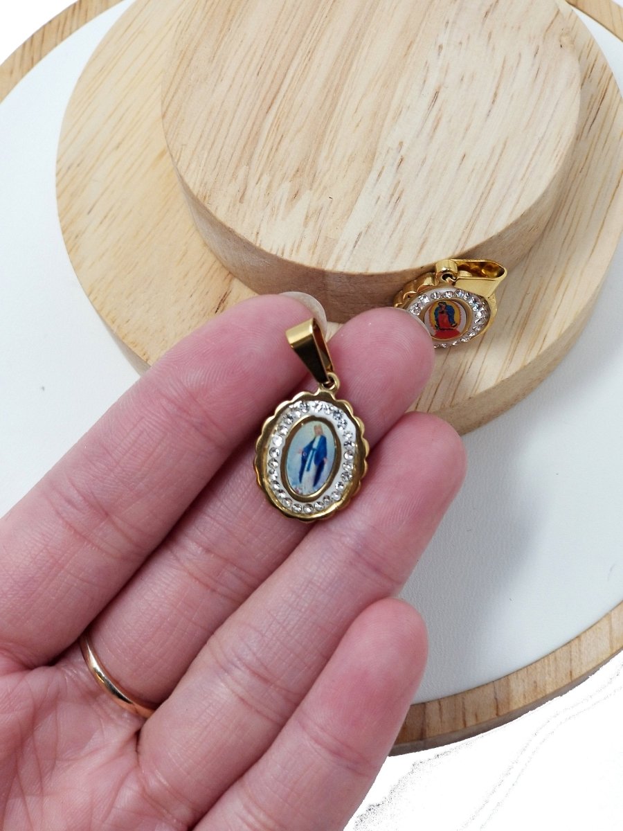 Dainty Madonna Charm, Virgin Mary Charm in 18K Gold Filled w/CZ, 25mmX15mm Necklace Pendant Religious Jewelry Making Supply J-556 J-571