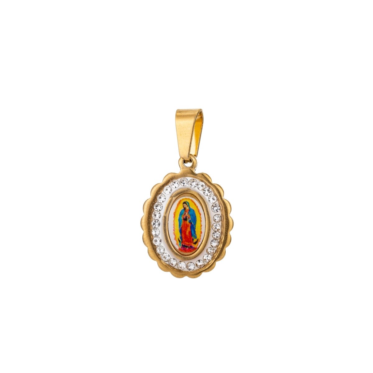 Dainty Madonna Charm, Virgin Mary Charm in 18K Gold Filled w/CZ, 25mmX15mm Necklace Pendant Religious Jewelry Making Supply J-556 J-571