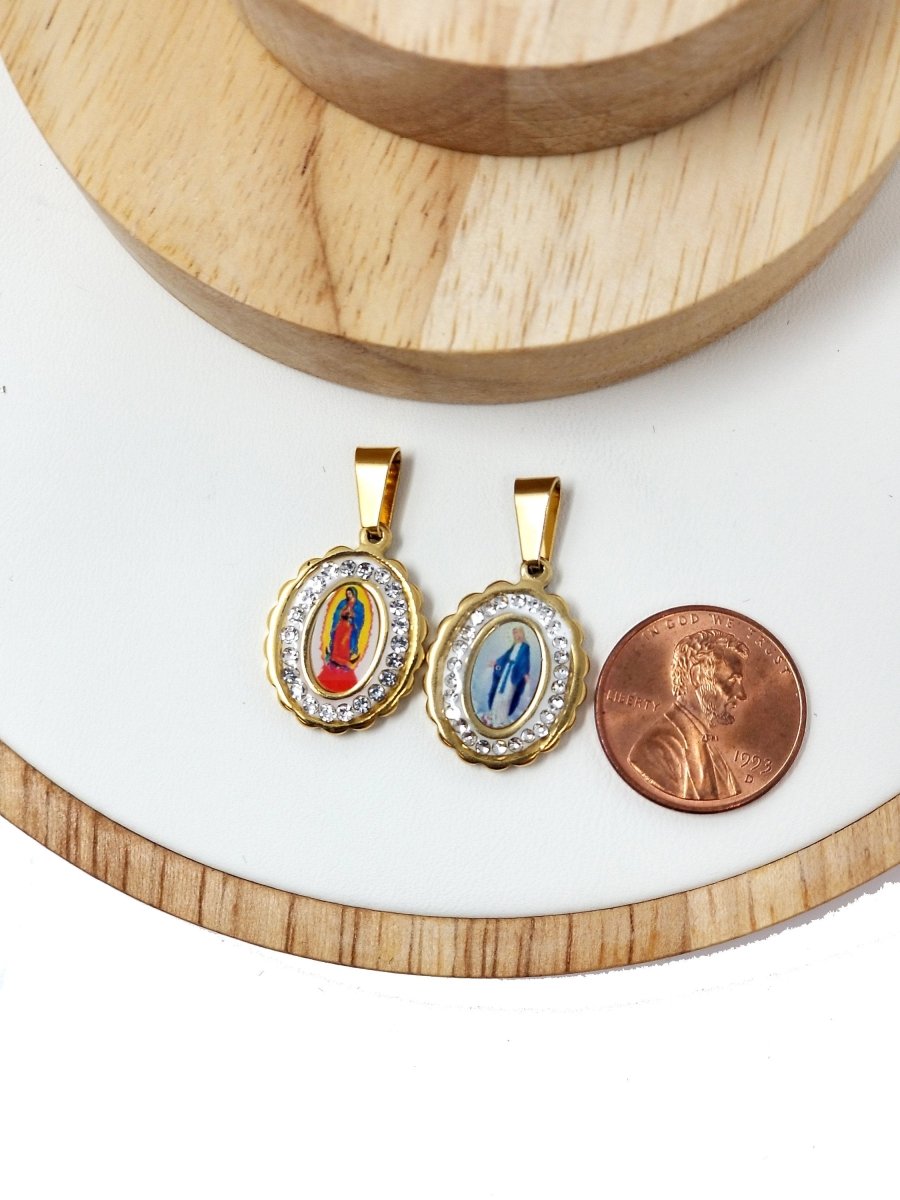 Dainty Madonna Charm, Virgin Mary Charm in 18K Gold Filled w/CZ, 25mmX15mm Necklace Pendant Religious Jewelry Making Supply J-556 J-571