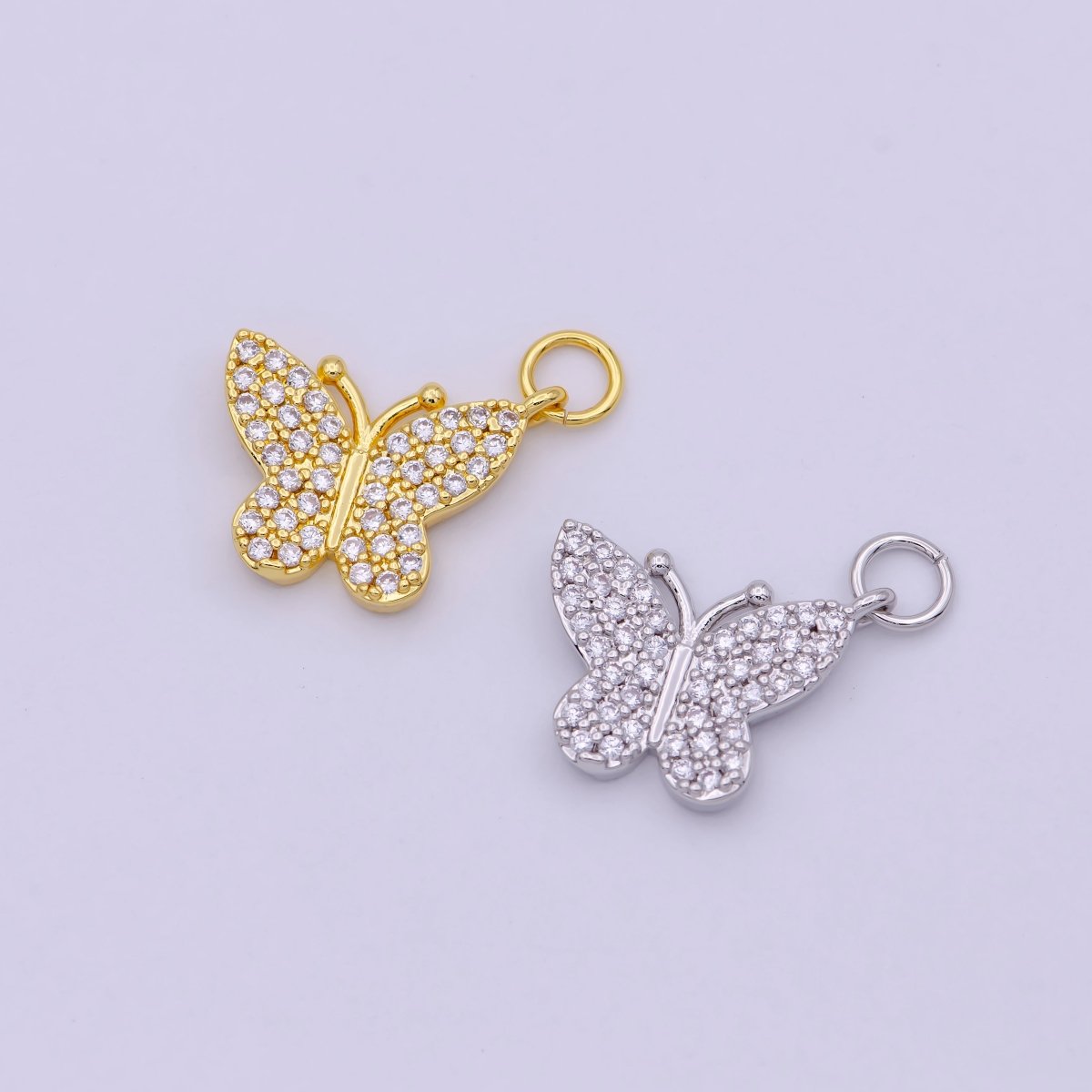 Dainty Micro Pave Butterfly Charm Rhodium White Gold Butterfly Pendant for Necklace Bracelet Earring Charm Jewelry Making Supply, C-487