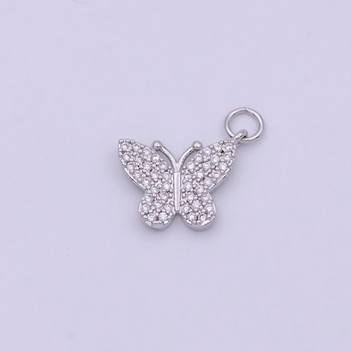 Dainty Micro Pave Butterfly Charm Rhodium White Gold Butterfly Pendant for Necklace Bracelet Earring Charm Jewelry Making Supply, C-487