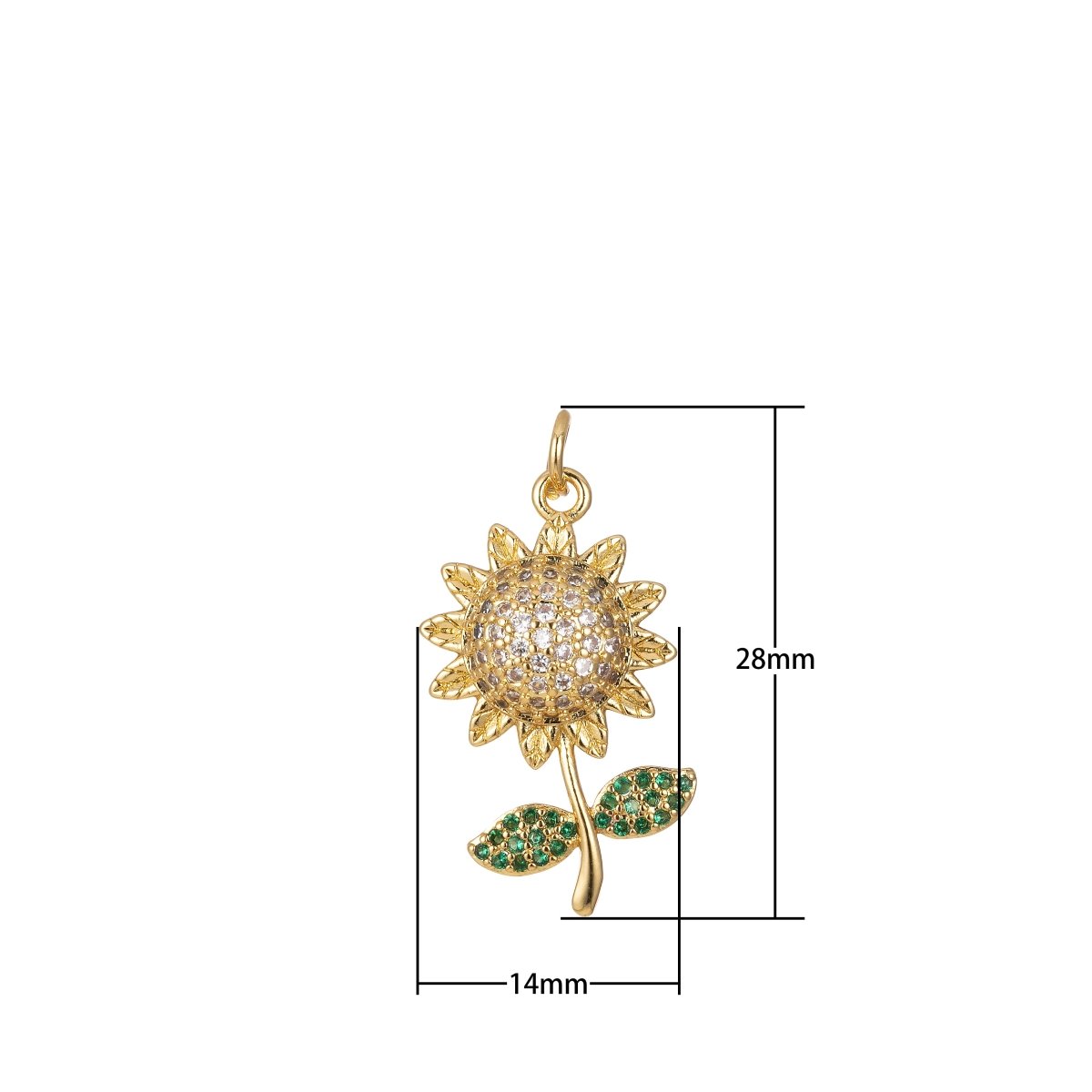 Dainty Micro Pave Cz Sunflower Charm 3D Gold Flower Pendant E-899