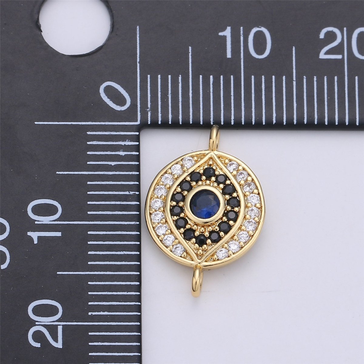 Dainty Micro Pave EVIL Eye Connector, CZ Evil Eye Charm, Cubic Zirconia Rose Gold Evil Eye Bracelet Connector Link Charm F-337