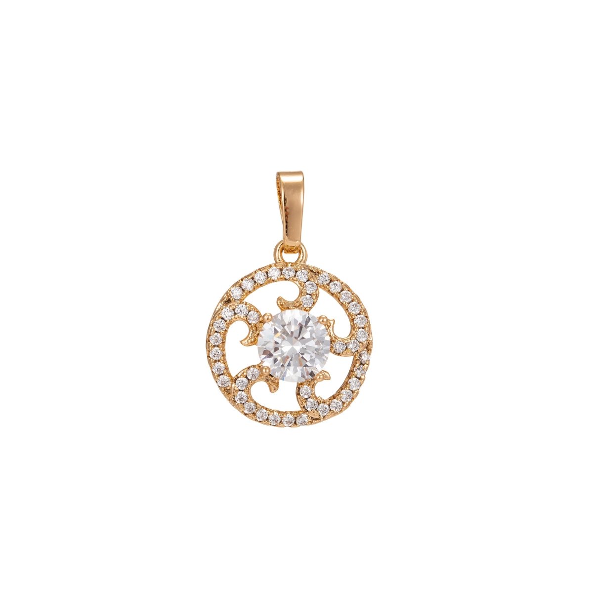 Dainty Micro Pave Gold Filled Sun Burst Charm 24x16mm, Cubic Zirconia PENDANT Charm For Necklace Making, Jewelry Component Supply I-243 - DLUXCA