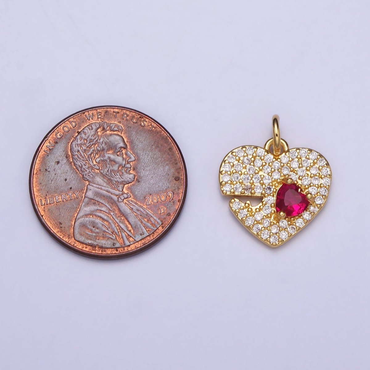 Dainty Micro Pave Heart Charm in Gold Silver CZ Pendant AC666 AC667