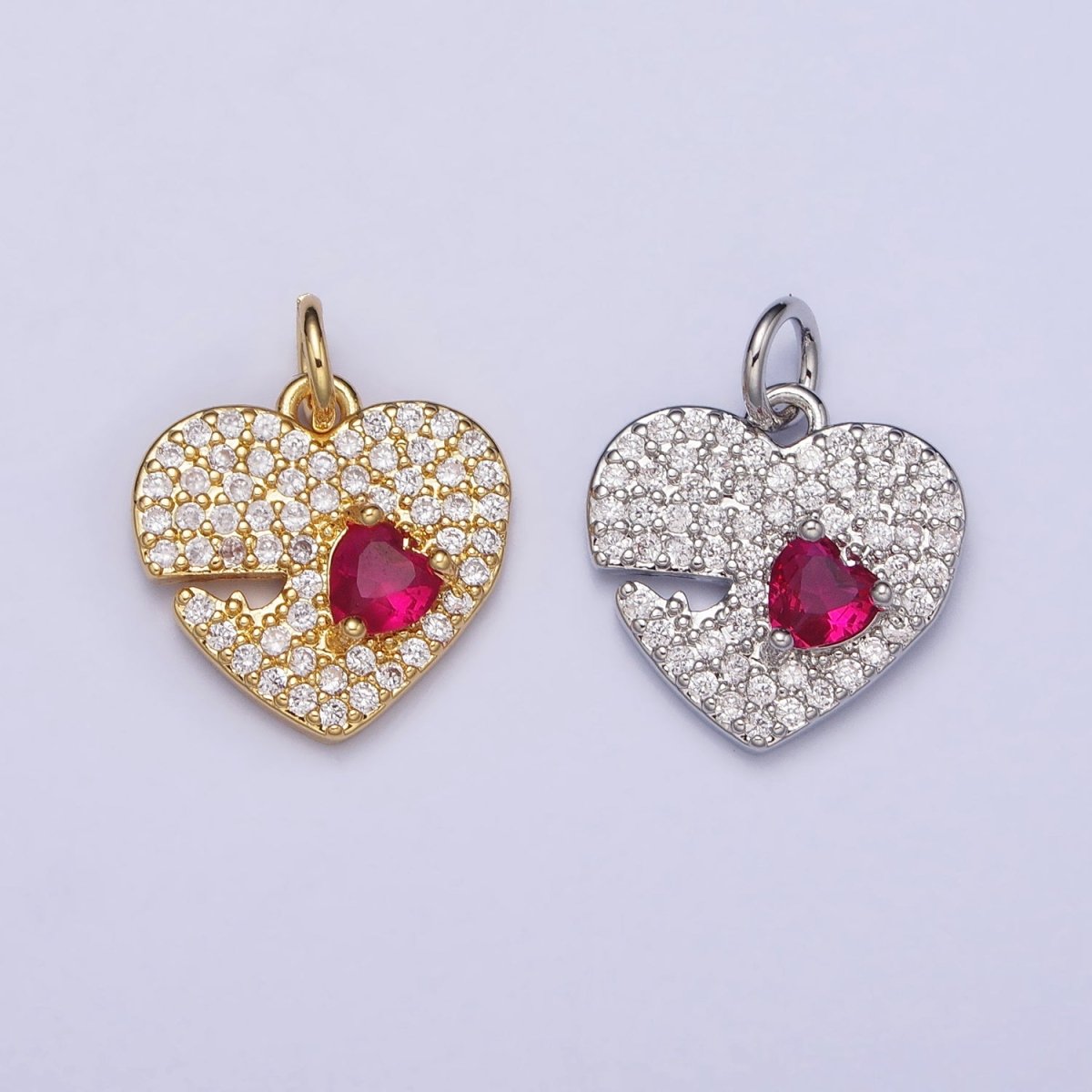 Dainty Micro Pave Heart Charm in Gold Silver CZ Pendant AC666 AC667
