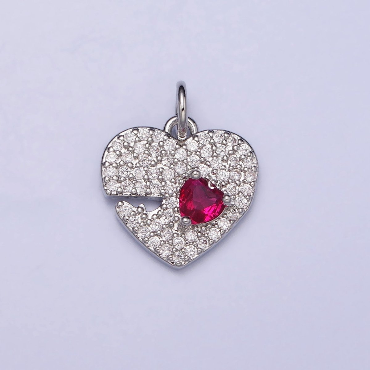Dainty Micro Pave Heart Charm in Gold Silver CZ Pendant AC666 AC667