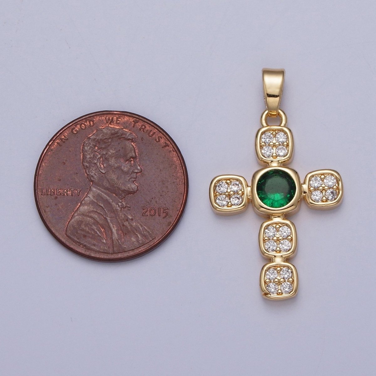 Dainty Micro Pave Religious Pendant with Green/Clear Cubic Zirconia X-313 X-314