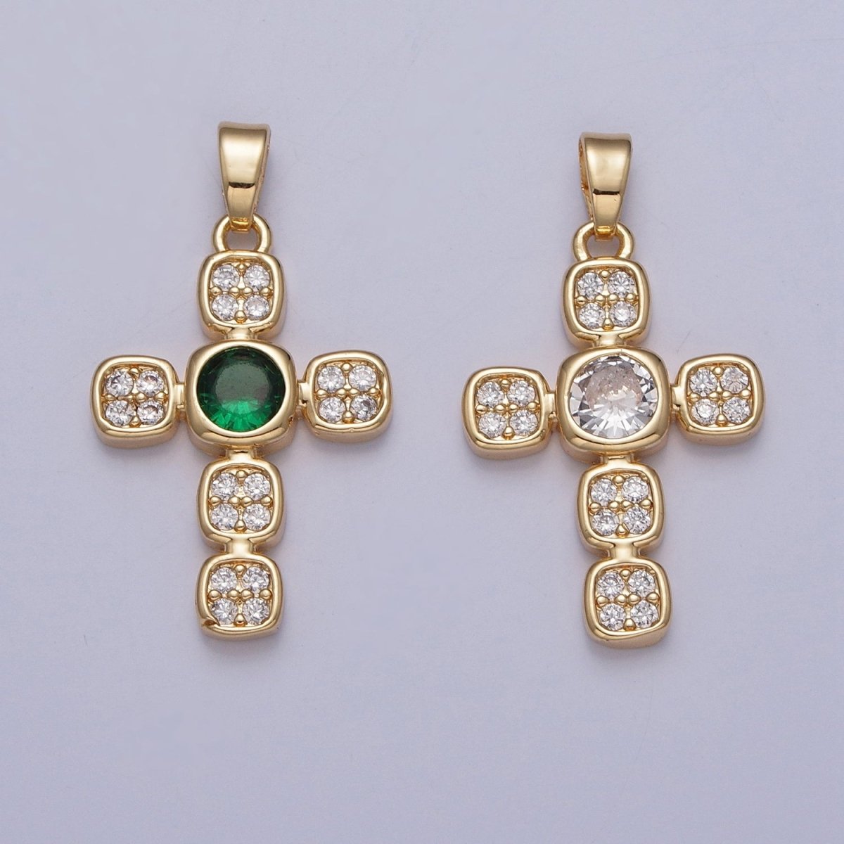 Dainty Micro Pave Religious Pendant with Green/Clear Cubic Zirconia X-313 X-314