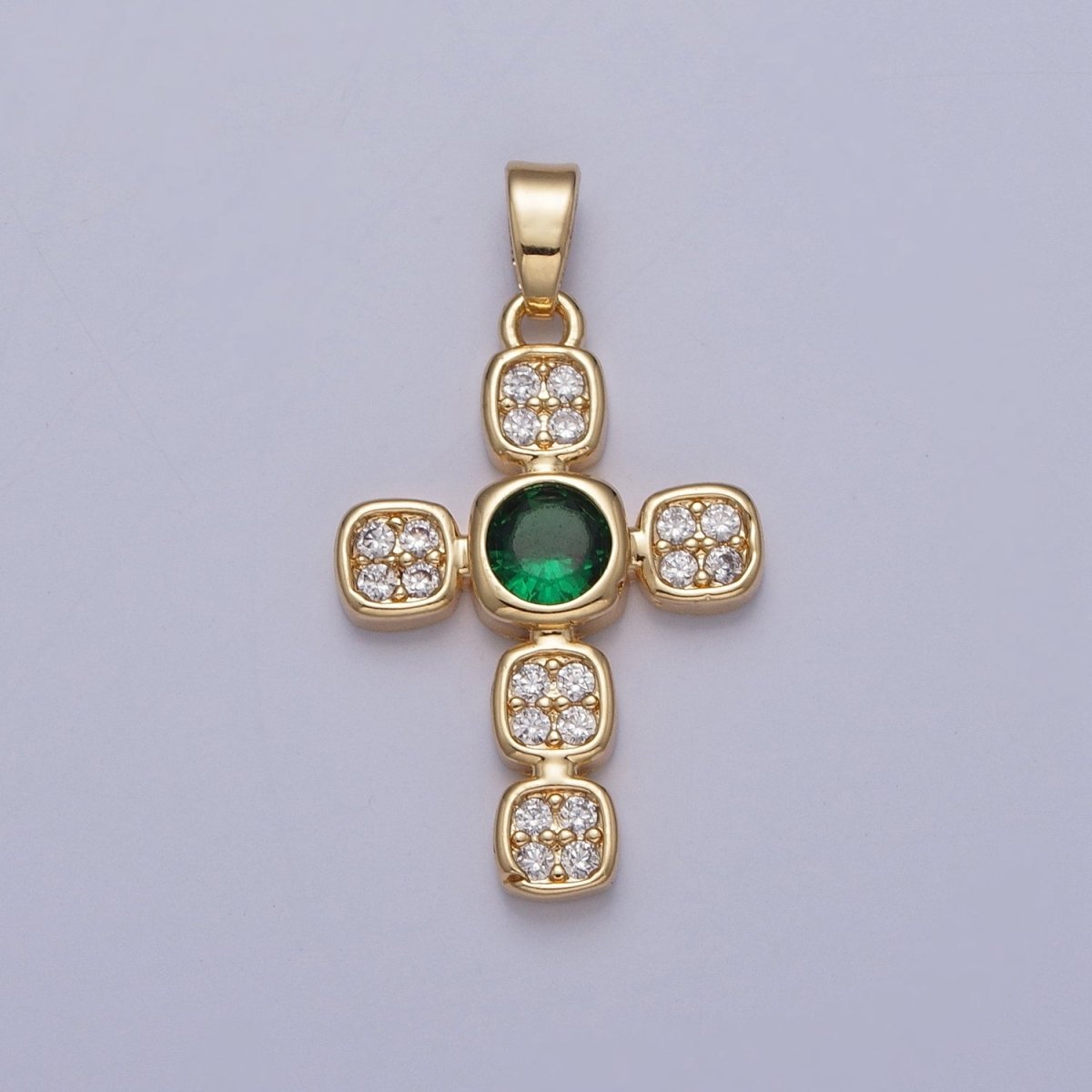 Dainty Micro Pave Religious Pendant with Green/Clear Cubic Zirconia X-313 X-314