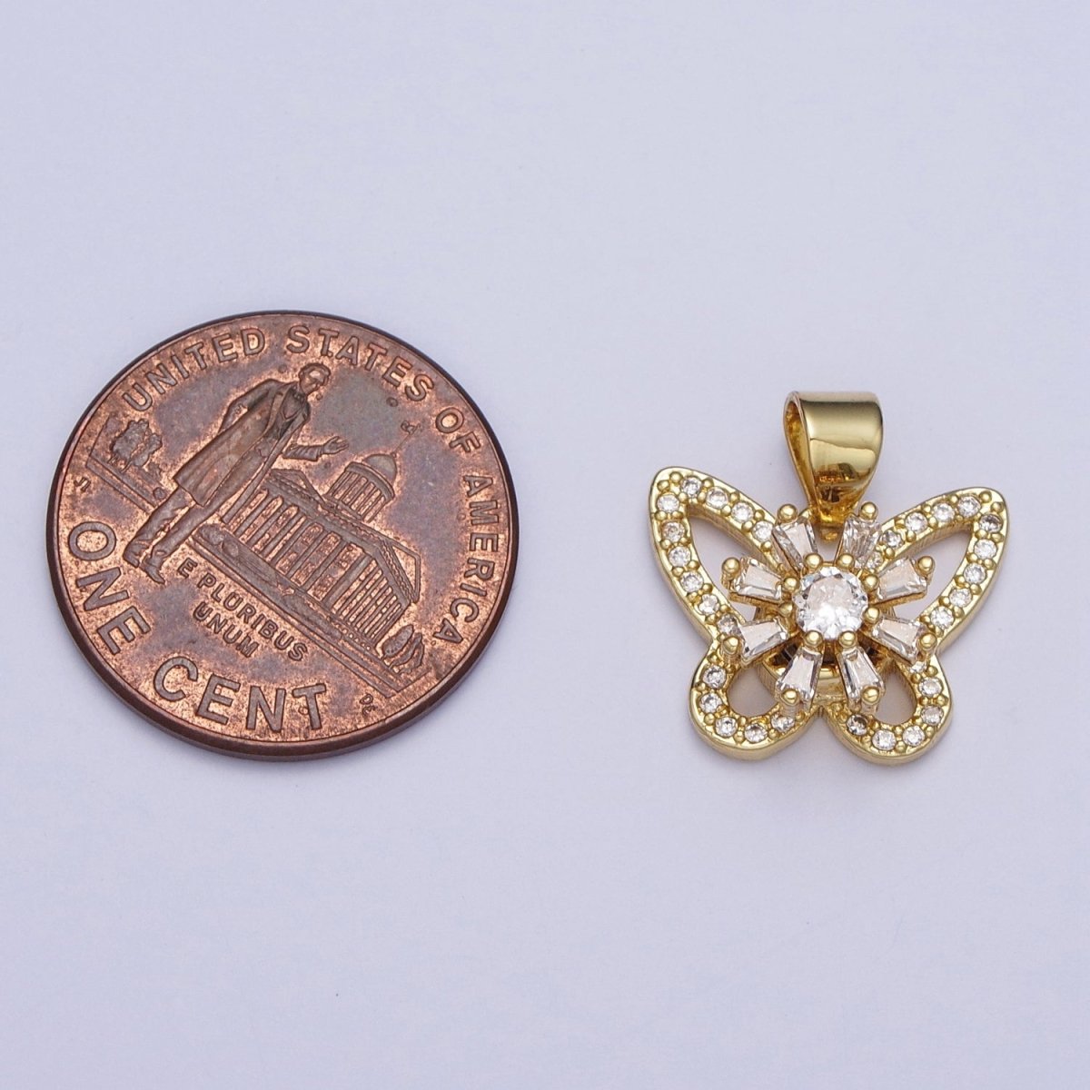 Dainty Micro Paved Butterfly Insect Pendant, Baguette Clear Cubic Zirconia Flower Mariposa Pendant For Jewelry Making | X-474 - DLUXCA