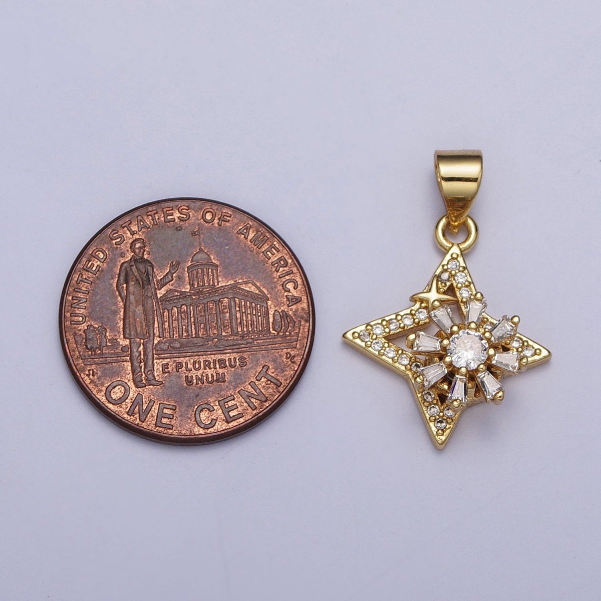 Dainty Micro Paved Celestial Star with Flower Baguette Cubic Zirconia Pendant For Jewelry Making | X-472 - DLUXCA